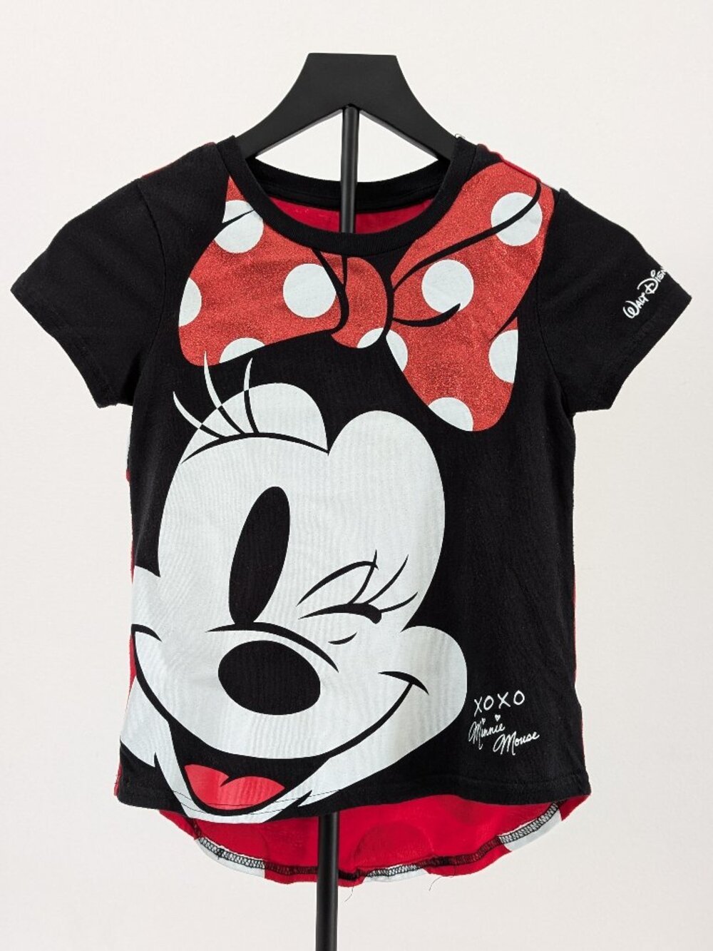Disney Park Girl's 8-10 Black Polka Dot Minnie Mouse Short Sleeves Shirt